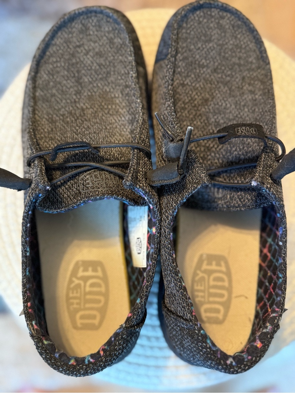 Hey Dude Charcoal Wendy’s Sox Knit Slip-On Shoes with Multicolor Trim